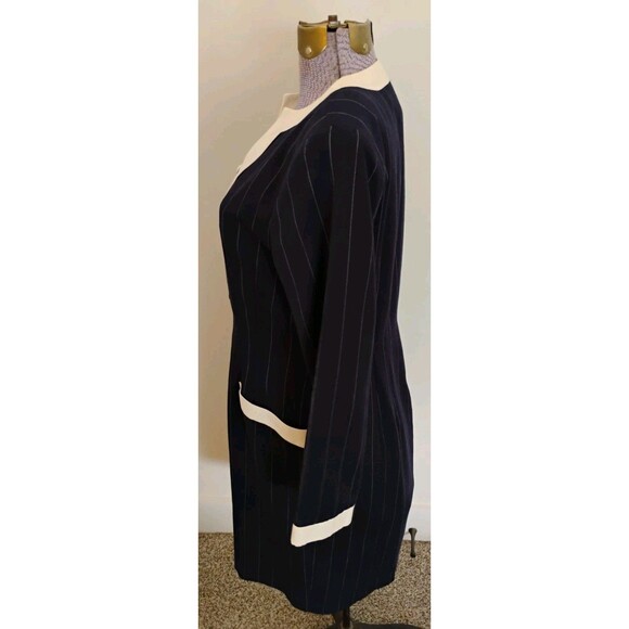 Vtg 80s Jennifer Jeffries Shirt Dress 6 Blue Cream Stripe Gold & Pearl Buttons - Picture 4 of 15